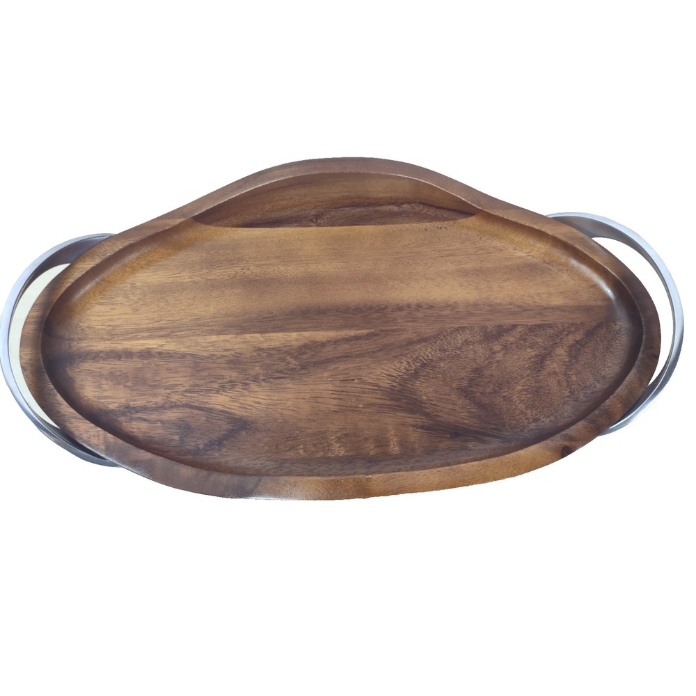 Nambe Acacia Wood Serving Tray Metal Handles Steve Cozzolino